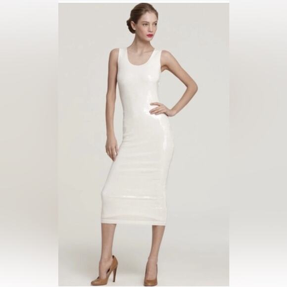 Robert Rodriguez White Sequins Sleeveless Sheath Dress Womens Medium Formal Sexy - Picture 1 of 13